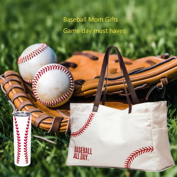 Baseball Mom Bag Canvas Sports Tote Large Capacity Gifts for Women Youth - Picture 8 of 9